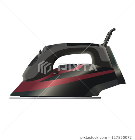 Isolated modern iron. 3D drawing of home appliances. Steam equipment for ironing clothes. Realistic image of household electrical equipment. Isolated modern iron. 3D drawing of home appliances. Steam equipment for ironing clothes. Realistic image of household electrical equipment. 117850072