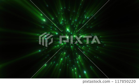 Abstract green glowing energy sphere molecule nucleus atom round background with flying blurred dots bokeh particles Abstract green glowing energy sphere molecule nucleus atom round background with flying blurred dots bokeh particles 117850220