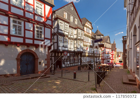 Half-Timbered Street in Old Town, Marburg, Germany 117850372