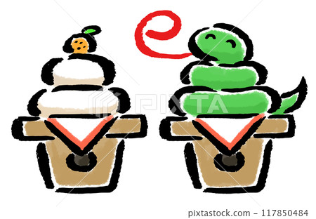 蛇模仿 kagami-mochi-畫筆觸摸手繪插畫 117850484