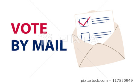 Vote 2024. Election banner Vote by mail. Ballot paper in envelope. Voting concept. Flat isolated vector illustration 117850949