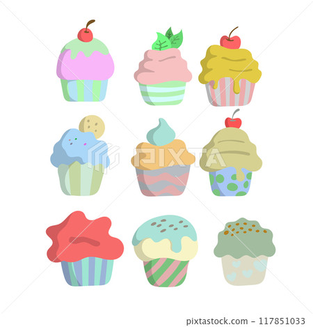 set of cupcakes illustration vector isolated on white background 117851033
