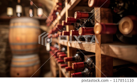 Traditional Wine Cellar with Vintage Bottles 117851110