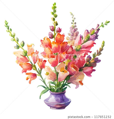 Watercolor Snapdragon in a Vase Watercolor Snapdragon in a Vase 117851232