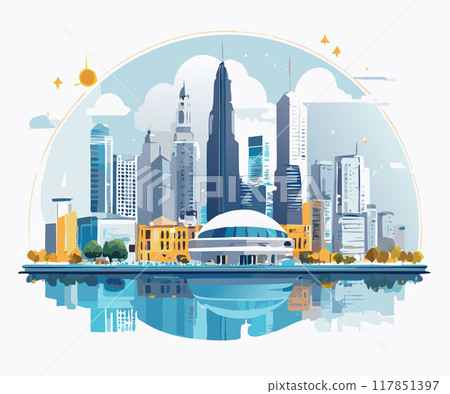 A vision of a modern or future city, emphasizing innovation, progress, and a harmonious blend of technology and nature. 117851397