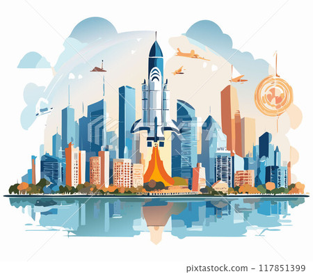 A vision of a modern or future city, emphasizing innovation, progress, and a harmonious blend of technology and nature. A vision of a modern or future city, emphasizing innovation, progress, and a harmonious blend of technology and nature. 117851399