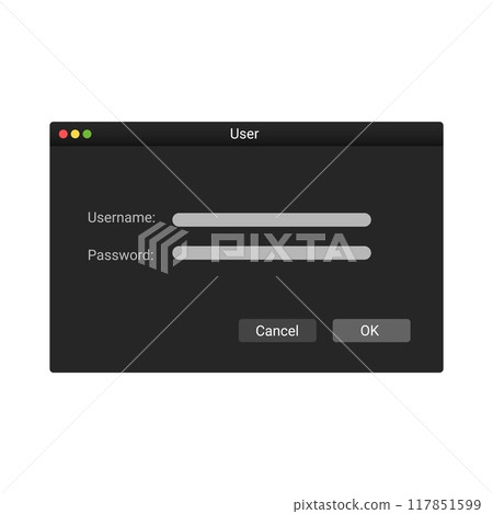User interface panel with password in modern style with black colors. 117851599