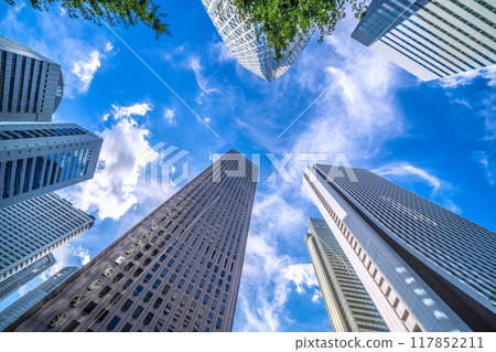 Tokyo cityscape in August, Japan. View of Shinjuku Center Building, Tokyo Metropolitan Government Building, Kogakuin University, etc. = 20th 117852211