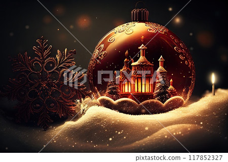 New Year and Merry Christmas Holiday Winter Background. Christmas decorations, backdrop with copy space, generative ai 117852327