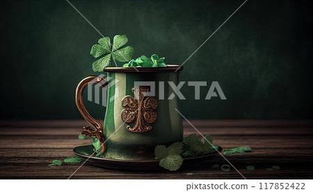 Happy St Patricks Day Background Holiday Illustration. Green Saint Patrick Generative AI design 117852422