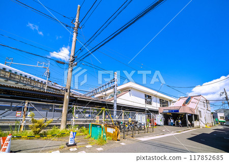 Yokohama cityscape, Japan, August. SOTETSU Nishiya Station South Exit. View of the Daichari in front of the station. 117852685
