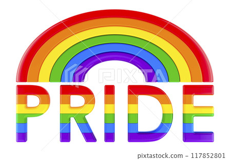 Rainbow with Pride Rainbow Text LGBT Flag. 3D rendering 117852801