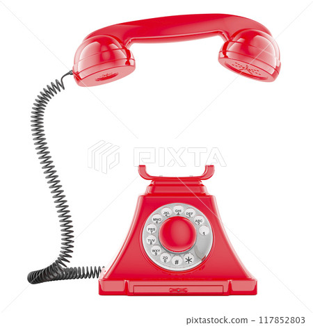 Red vintage phone with lifted handset receiver. 3D rendering 117852803