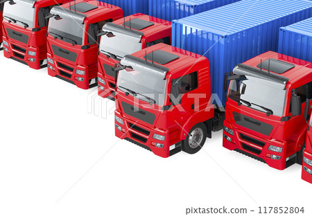 Row from container trucks. 3D rendering Row from container trucks. 3D rendering 117852804