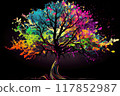 Tree with rainbow color leaves on branches, art and creativity of nature concept, generative ai 117852987