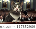 Funny cat in court testifying, politics concept generative ai 117852989