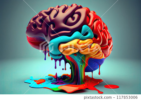 Liquid brain, creativity concept. Colorful generative ai 117853006