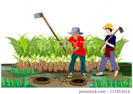 isolated agriculturist planting young coconuts vector design isolated agriculturist planting young coconuts vector design 117853018