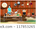isolated woman cooking food in the kitchen vector design 117853265