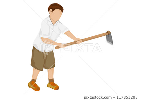 isolated boy student with hoe on white background isolated boy student with hoe on white background 117853295