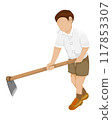isolated boy student with hoe on white background 117853307