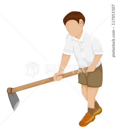 isolated boy student with hoe on white background isolated boy student with hoe on white background 117853307