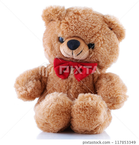 Small Teddy Bear with red bow tie smiling Small Teddy Bear with red bow tie smiling 117853349