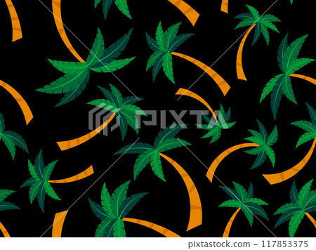 Palm trees seamless pattern. Summer background with tropical palm trees with green foliage. Design for printing on t-shirts, banners, wallpapers, covers and promotional items. Vector illustration Palm trees seamless pattern. Summer background with tropical palm trees with green foliage. Design for printing on t-shirts, banners, wallpapers, covers and promotional items. Vector illustration 117853375