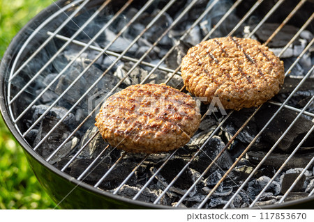 grilled burger patties 117853670