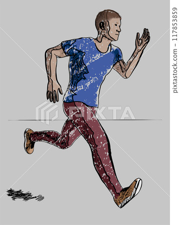 Man Running on Gray-White Background Hand-Drawn Runner Vector Illustration Man Running on Gray-White Background Hand-Drawn Runner Vector Illustration 117853859