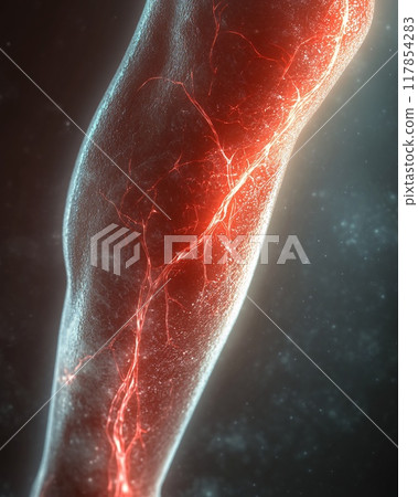 Detailed Close-Up of Human Arm Muscles Showing Blood Vessels and Nervous System 117854283