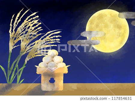 Moon viewing illustration, hand-drawn, watercolor style 117854631