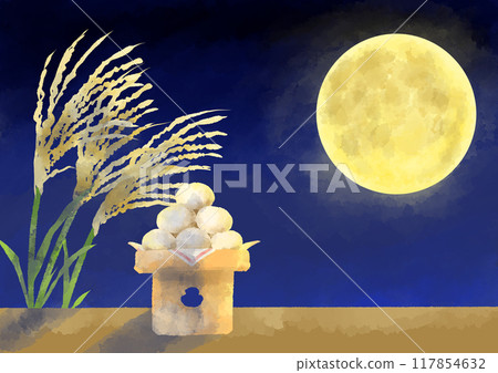 Moon viewing illustration, hand-drawn, watercolor style 117854632