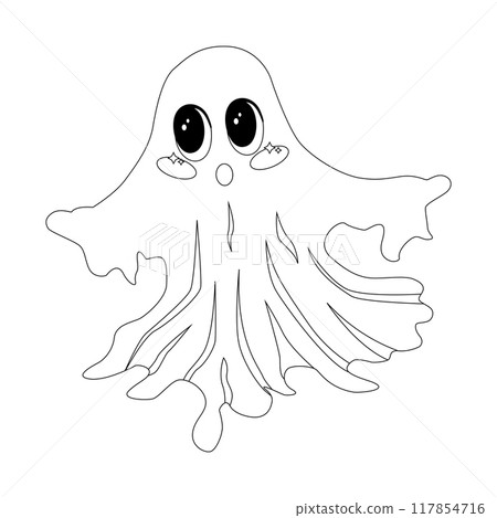 Coloring page cute ghost with big eyes, Halloween character, scary. Coloring page cute ghost with big eyes, Halloween character, scary. 117854716