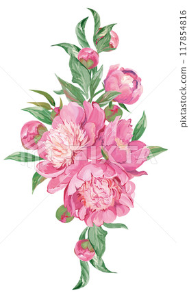 Bouquet of pink peonies and sakura branches isolated Bouquet of pink peonies and sakura branches isolated 117854816