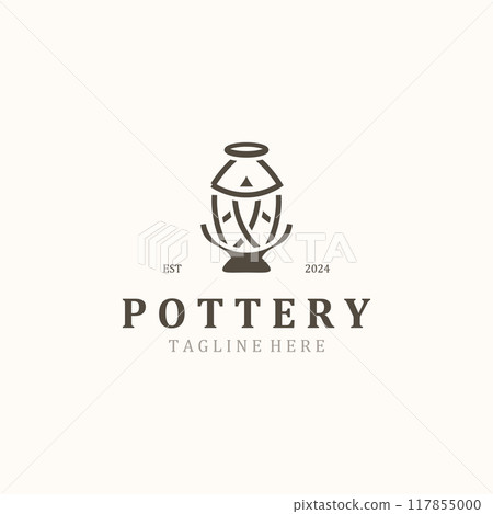 Pottery handmade logo design, studio traditional clay craft sign concept in simple flat design style Pottery handmade logo design, studio traditional clay craft sign concept in simple flat design style 117855000