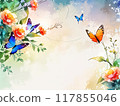 Pale pastel flowers and butterflies - perfect for wallpapers 117855046
