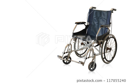 side view blue and black wheel chair on white background, object,  comfortable, travel, jaunt, technology, copy space 117855240