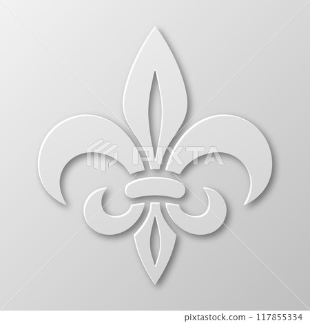 Vector Realistic Paper 3d Fleur De Lis Closeup on White Background. Heraldic Lily Sign, Vector Illustration 117855334