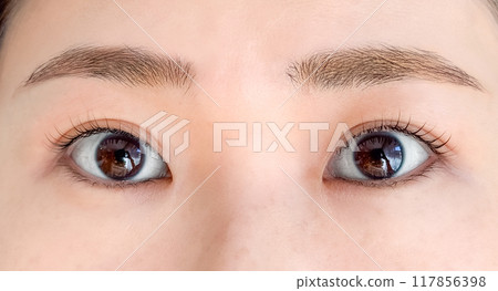 Eyes of a woman with eyelash perm Eyes of a woman with eyelash perm 117856398