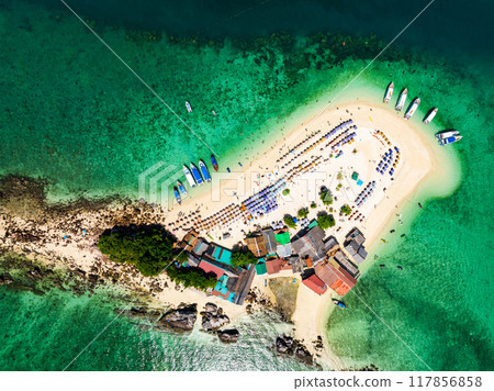 Aerial view drone shot of Amazing small island beautiful tropical sandy beach landscape view at koh Khai maew Island in Phang Nga Thailand,Amazing small island Aerial view drone shot of Amazing small island beautiful tropical sandy beach landscape view at koh Khai maew Island in Phang Nga Thailand,Amazing small island 117856858