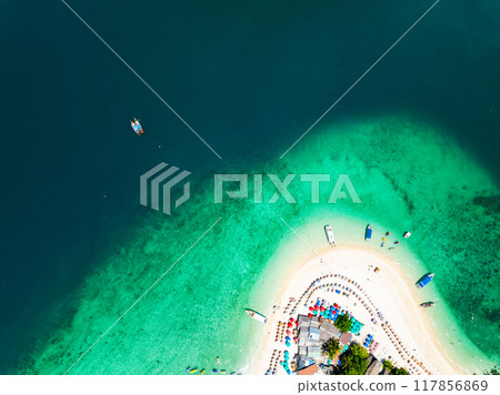 Aerial view drone shot of Amazing small island beautiful tropical sandy beach landscape view at koh Khai maew Island in Phang Nga Thailand,Amazing small island 117856869