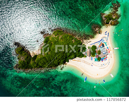 Aerial view drone shot of Amazing small island beautiful tropical sandy beach landscape view at koh Khai maew Island in Phang Nga Thailand,Amazing small island Aerial view drone shot of Amazing small island beautiful tropical sandy beach landscape view at koh Khai maew Island in Phang Nga Thailand,Amazing small island 117856872
