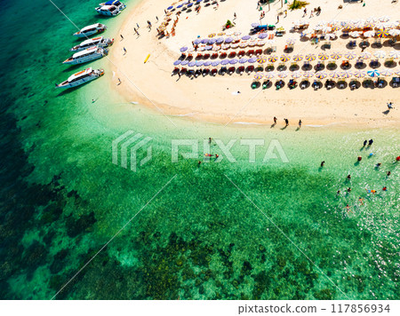 Aerial view drone shot of Amazing small island beautiful tropical sandy beach landscape view at koh Khai maew Island in Phang Nga Thailand,Amazing small island 117856934