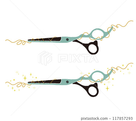 Beautiful hair entwined with scissors, scissors, hairdresser, barber, cut Beautiful hair entwined with scissors, scissors, hairdresser, barber, cut 117857293