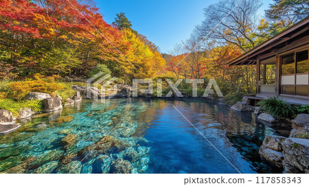 An open-air bath by the lake 117858343