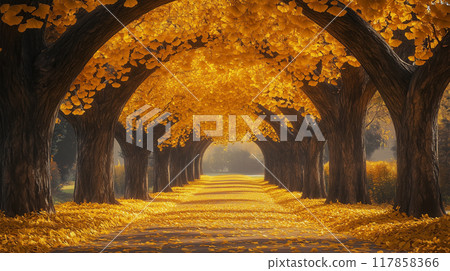 秋天公園裡的銀杏隧道 117858366