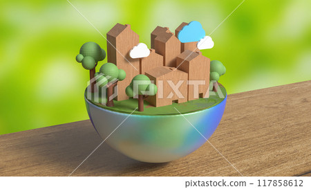 The house Building and tree on half planet for eco concept 3d rendering. 117858612