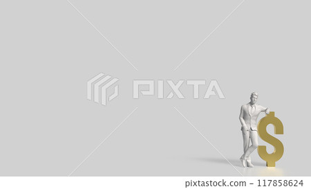 The Business man and gold dollar symbol on white background 3d rendering. 117858624