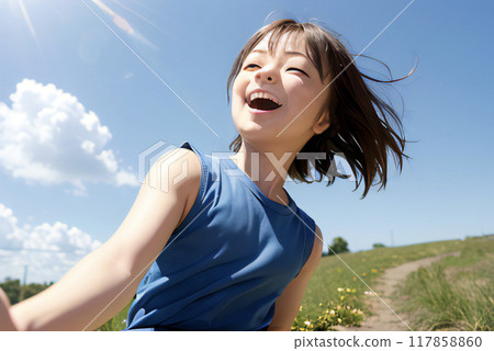 天氣好的時候，孩子在戶外的微笑，生成人工智慧 117858860